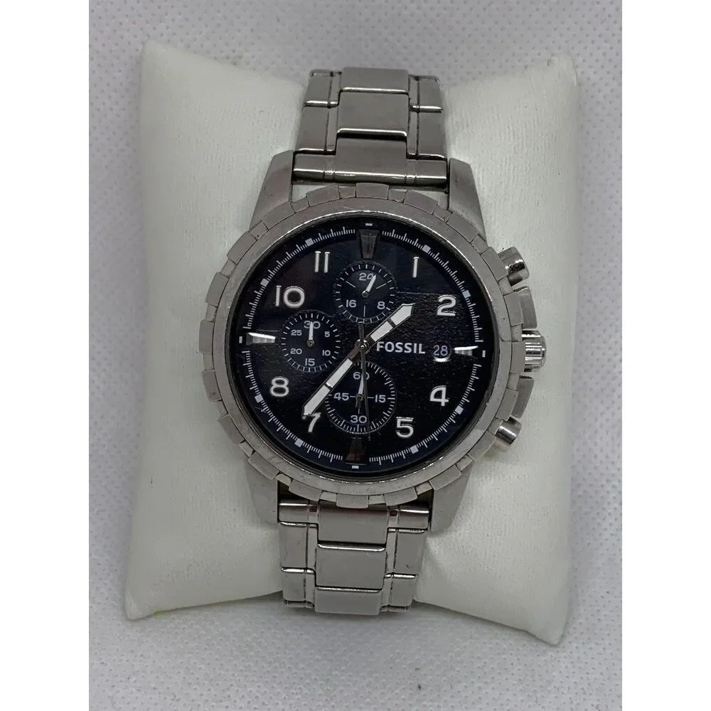 Fossil FS4642 Men's Silver Stainless Steel Analog Black Dial Quartz Watch E299